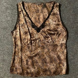 LIZ CLAIBORNE Women’s Large Silk Leopard Camisole Lace Zipper Adjustable Sides